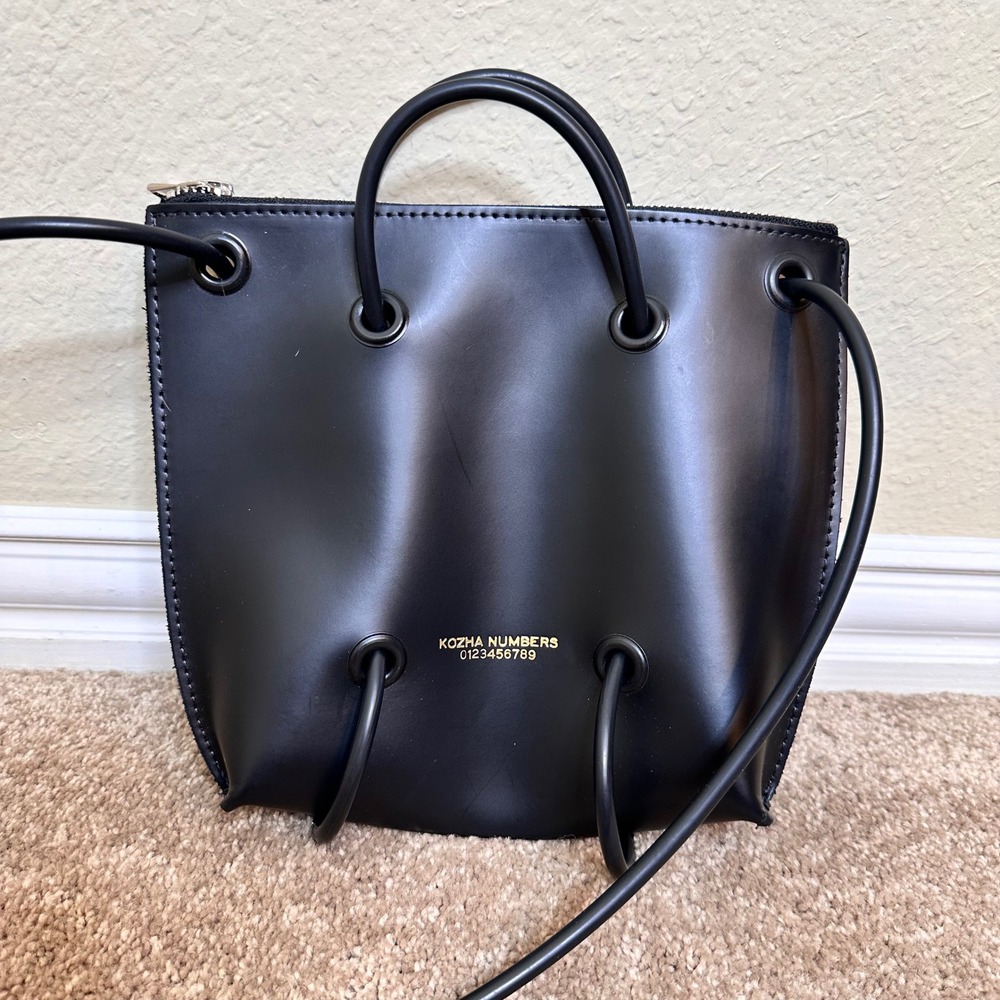 Kozha‎ Numbers The Utility Black Leather Crossbody Bag Rubber Zipper Handles